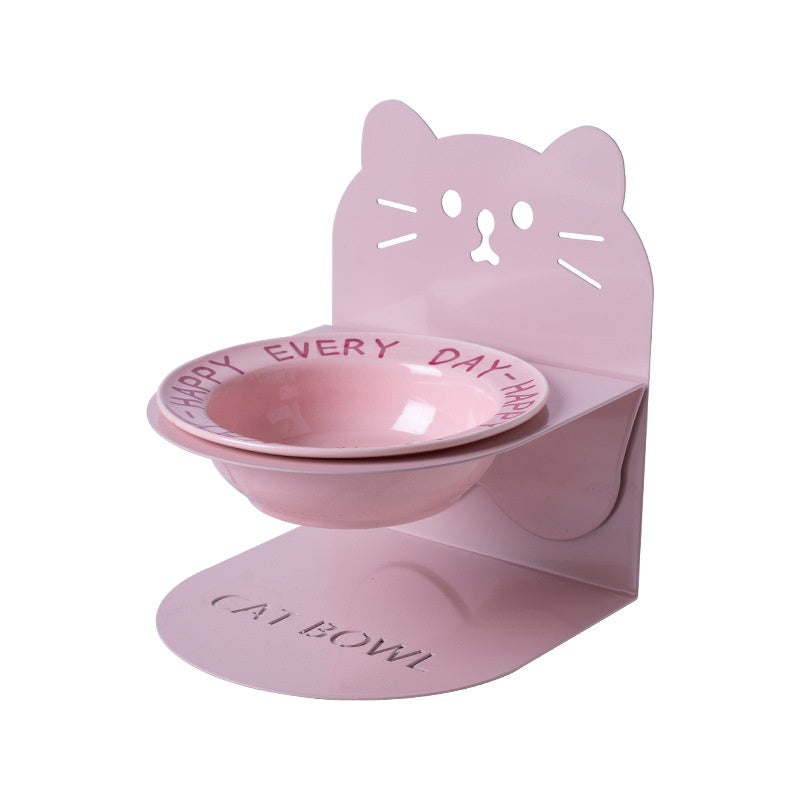 KFX-6599101 Ceramic Elevated Cat Bowl with Cervical Spine Protection for Comfortable Feeding