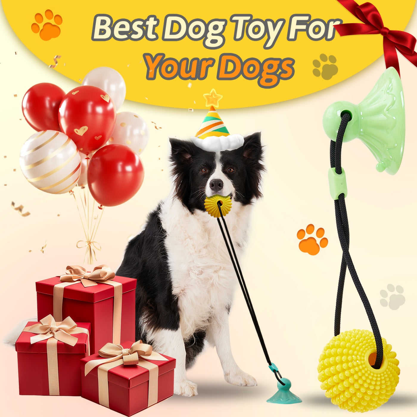 KFX-6600381 Interactive Suction Cup Corn Ball Chew Toys for Medium to Large Dogs - Tug of War & Teeth Cleaning