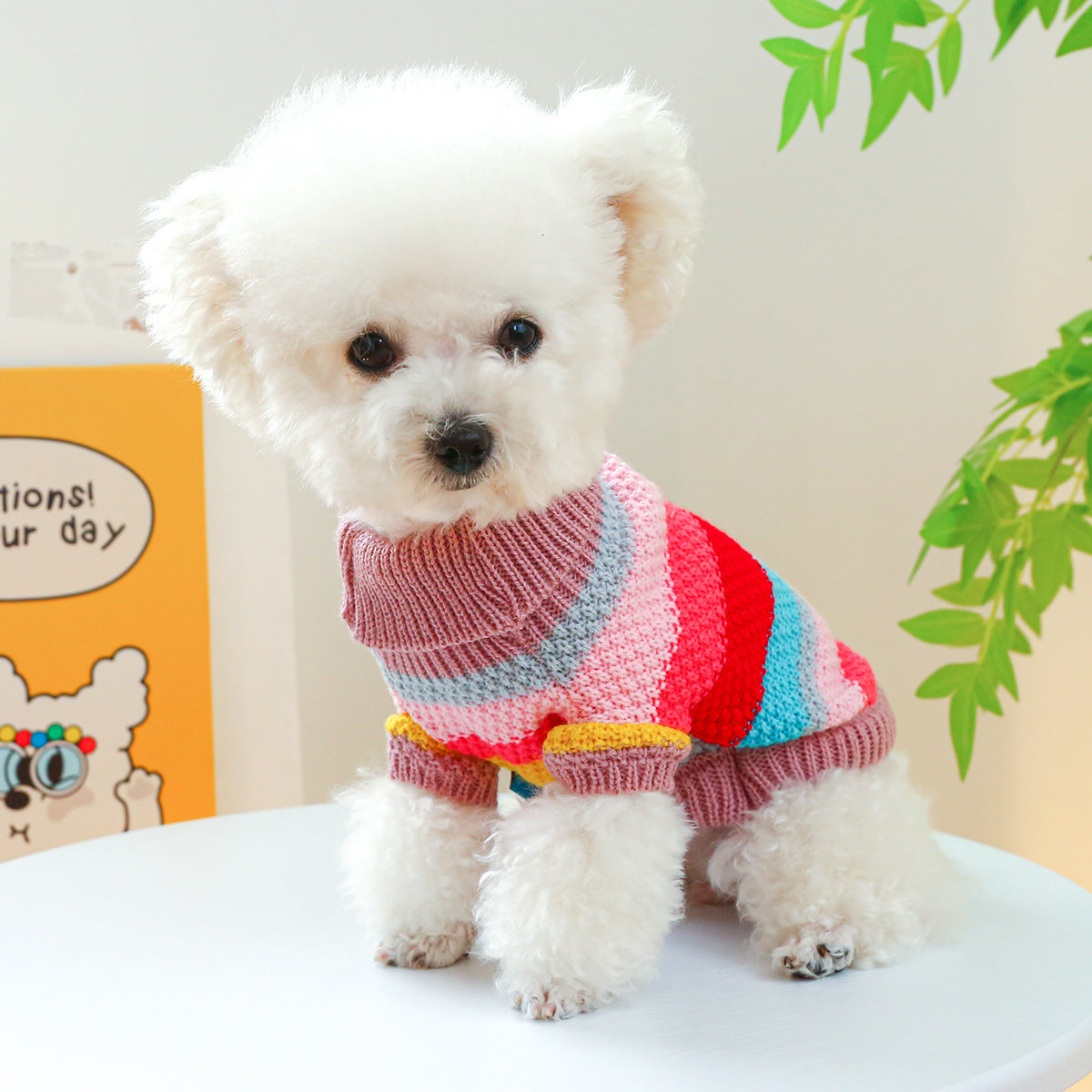 KFX-6600893 Colorful Striped Acrylic Sweater for Pets – Comfortable and Casual Design
