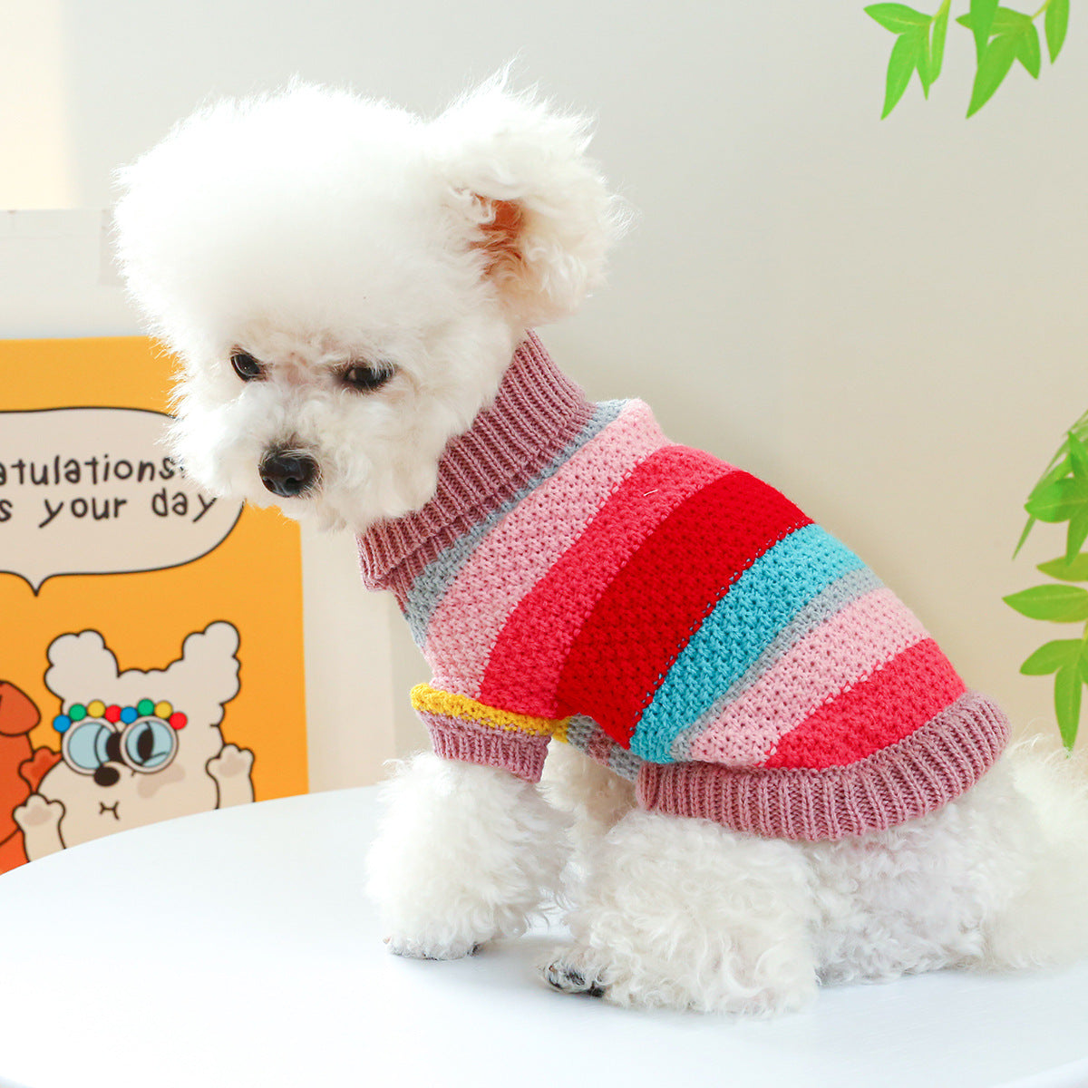 KFX-6600893 Colorful Striped Acrylic Sweater for Pets – Comfortable and Casual Design