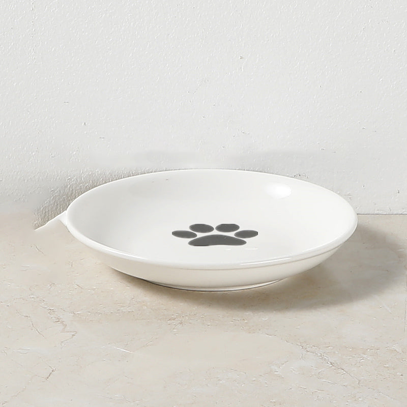 KFX-6603069 Ceramic Cat and Dog High Bowl with Bamboo Frame - Shallow Mouth Design for Comfort