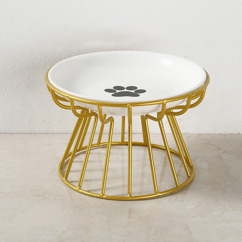 KFX-6603069 Ceramic Cat and Dog High Bowl with Bamboo Frame - Shallow Mouth Design for Comfort