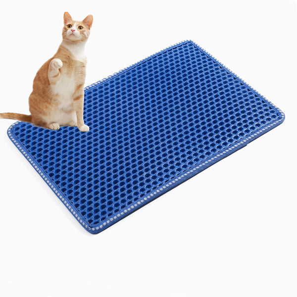 KFX-6604733 Double-Layer Rice Cat Litter Mat with Waterproof EVA Design for Easy Cleaning and Litter Trapping