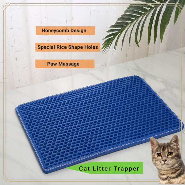 KFX-6604733 Double-Layer Rice Cat Litter Mat with Waterproof EVA Design for Easy Cleaning and Litter Trapping