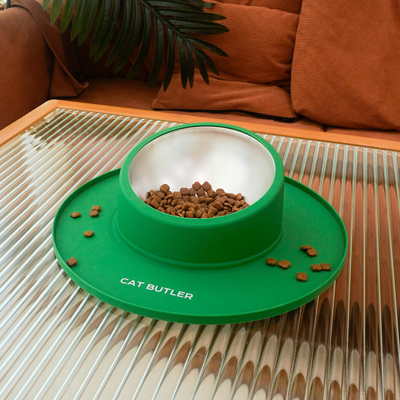 KFX-6608829 Silicone Non-slip Pet Bowl with Stainless Steel Insert - Leak-proof Design for Cats and Dogs