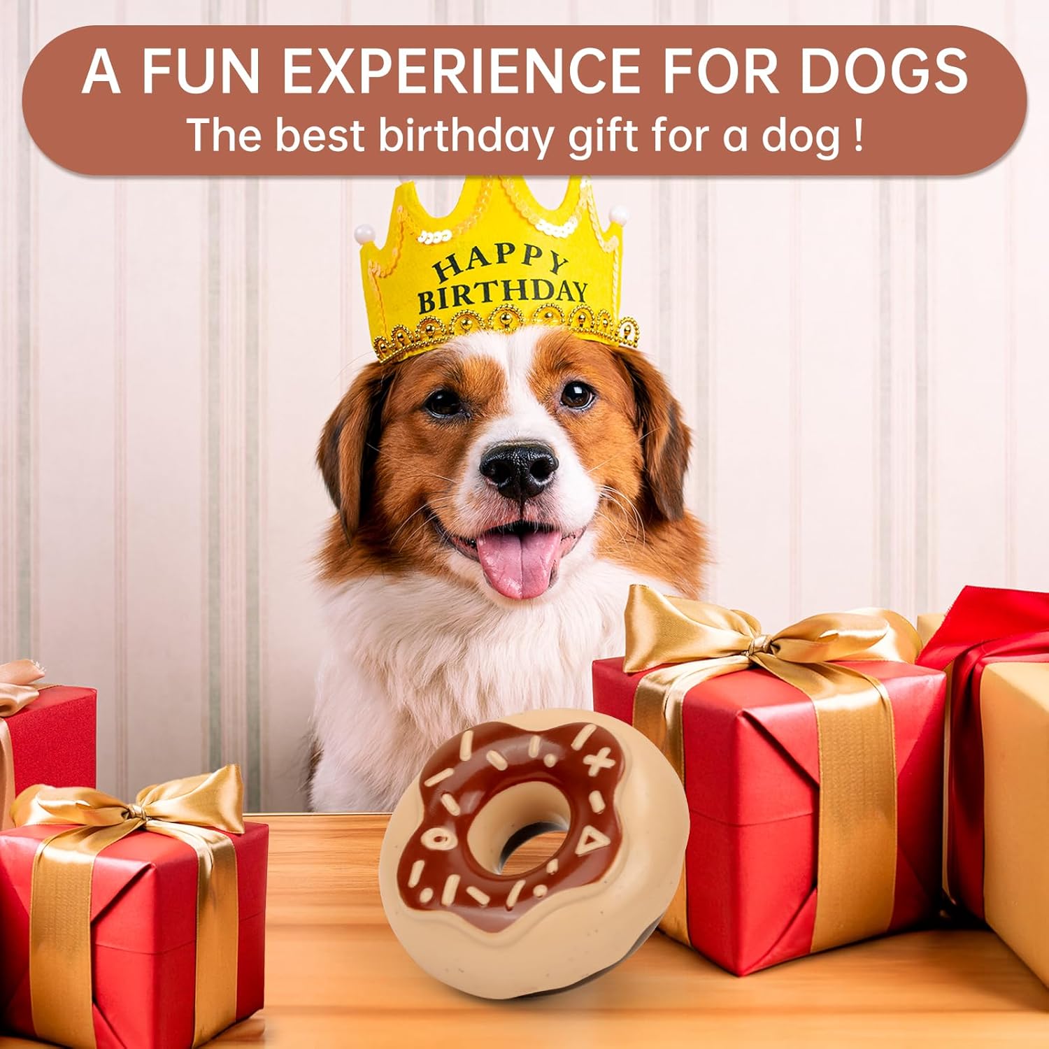 KFX-6610109 Durable Chewy Donut Dog Toy for Teeth Grinding, Interactive Play, and Squeaky Fun for All Breeds