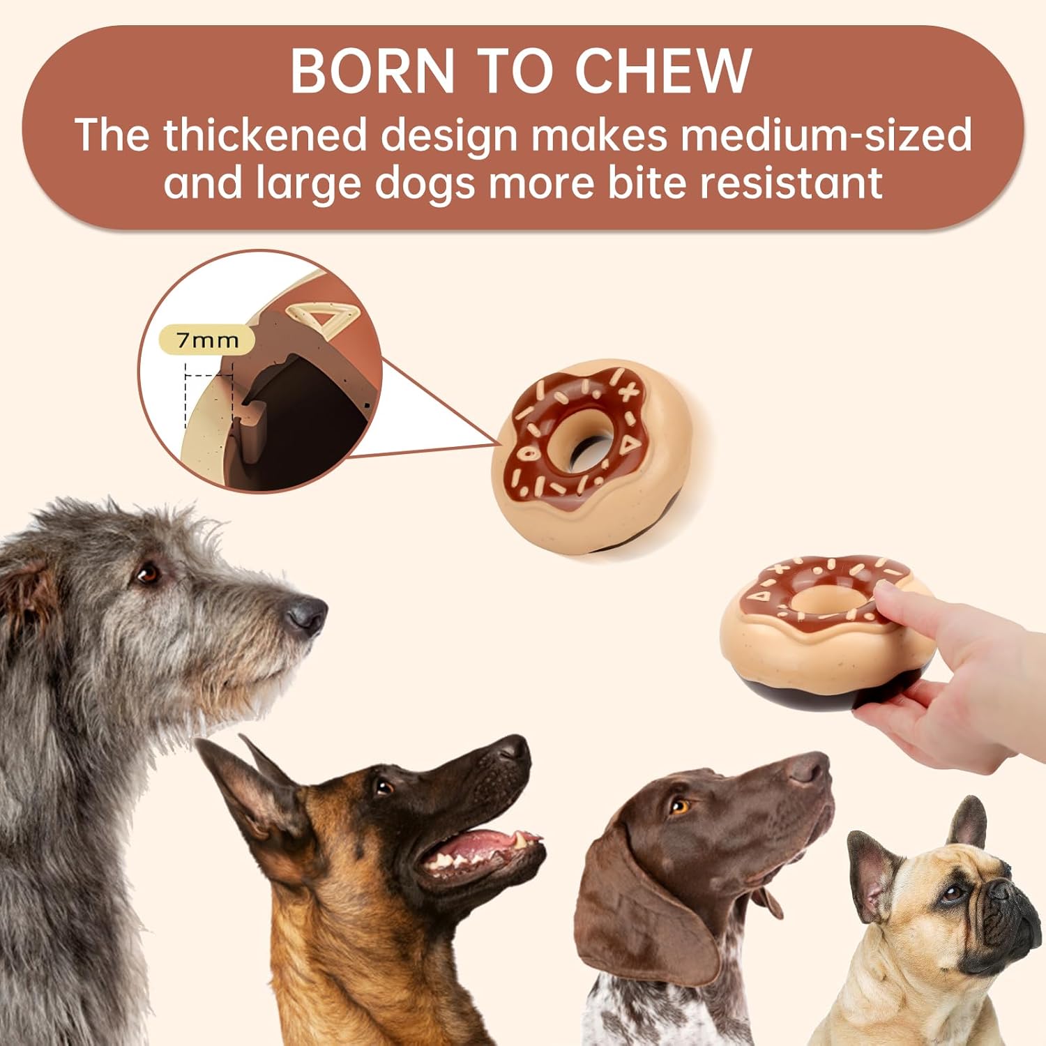 KFX-6610109 Durable Chewy Donut Dog Toy for Teeth Grinding, Interactive Play, and Squeaky Fun for All Breeds