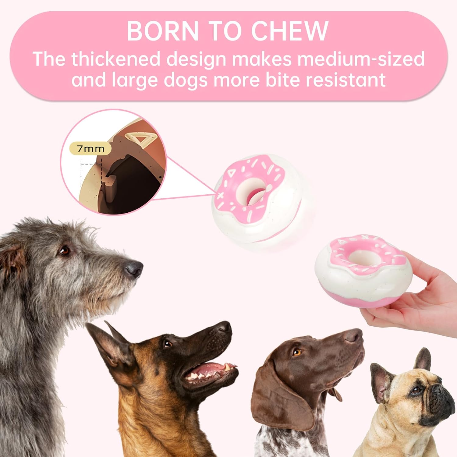 KFX-6610109 Durable Chewy Donut Dog Toy for Teeth Grinding, Interactive Play, and Squeaky Fun for All Breeds