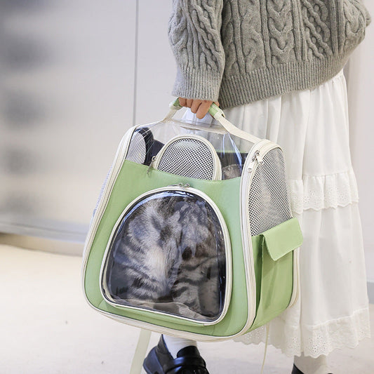 KFX-6610877 Portable Foldable Pet Carrier Bag - Medium Capacity, Soft PU PVC, Available in Blue, Pink, Green, Gray, White