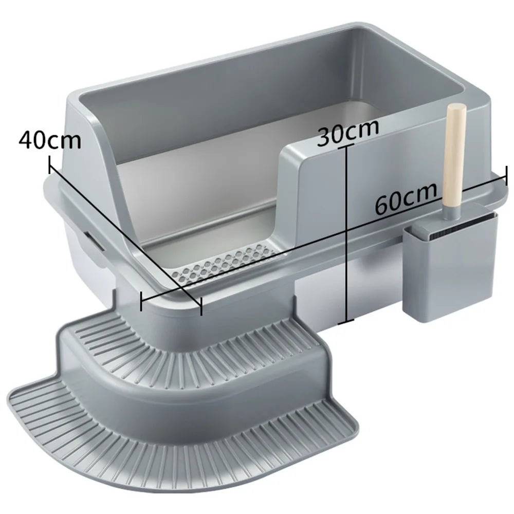 KFX-661203 Stainless Steel Cat Litter Box with 20L Capacity and Anti-Splash Design