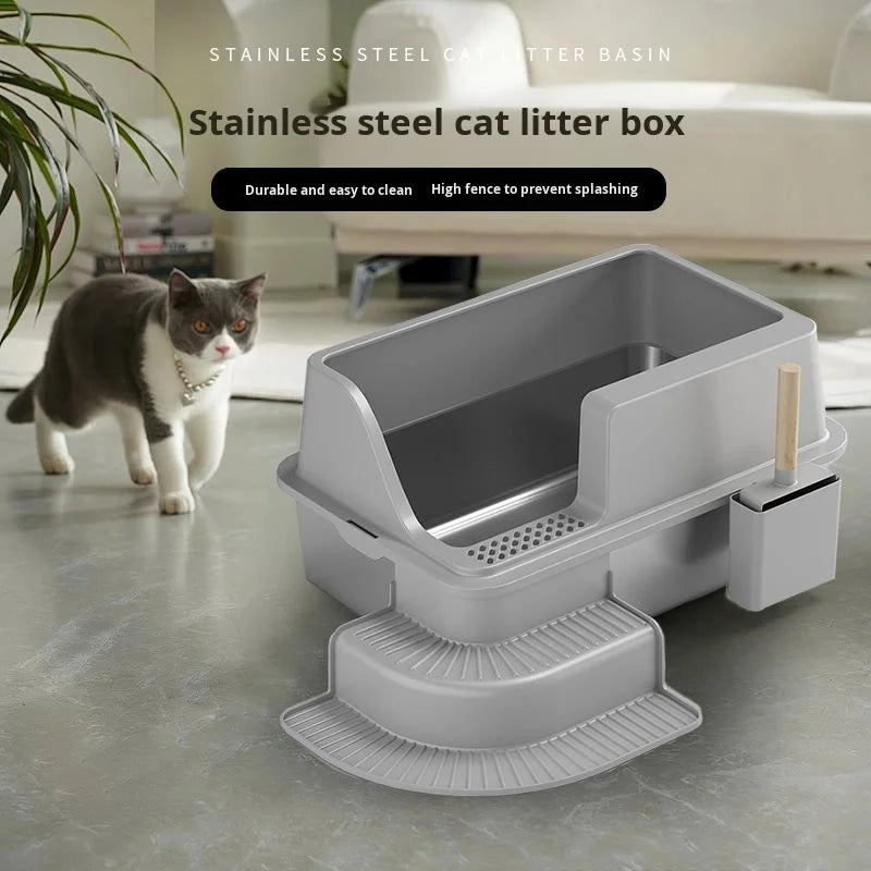 KFX-661203 Stainless Steel Cat Litter Box with 20L Capacity and Anti-Splash Design