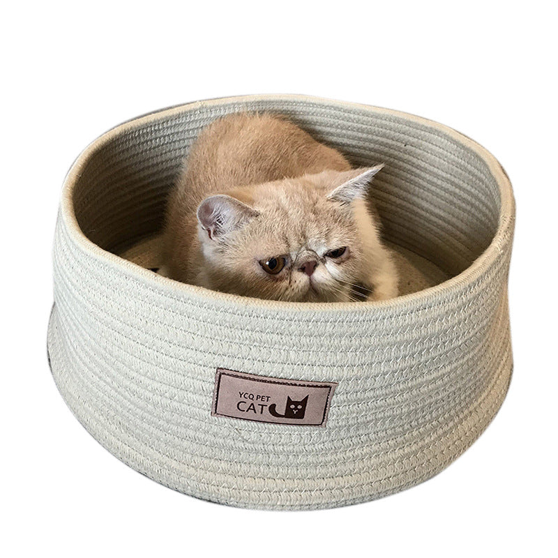 KFX-6612669 Handmade Cotton Rope Round Cat Bed - Non-Sticky, Comfortable, Easy to Clean