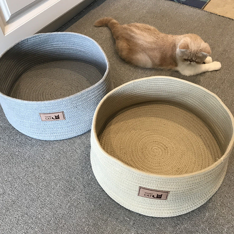 KFX-6612669 Handmade Cotton Rope Round Cat Bed - Non-Sticky, Comfortable, Easy to Clean
