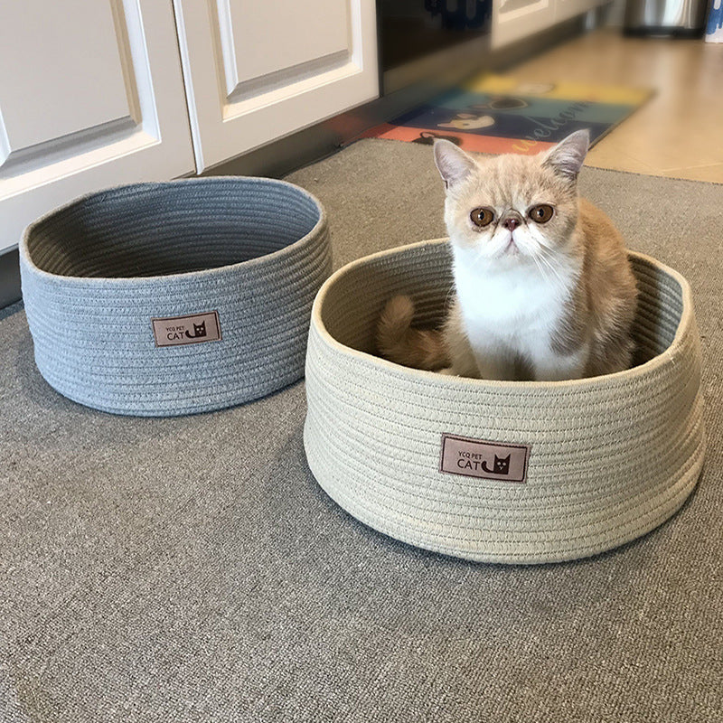 KFX-6612669 Handmade Cotton Rope Round Cat Bed - Non-Sticky, Comfortable, Easy to Clean