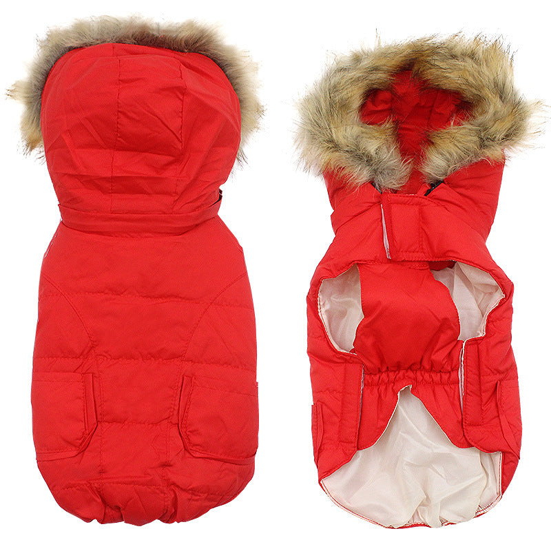 KFX-6614973 Winter Detachable Hooded Dog Clothes with Fur Collar in Various Colors
