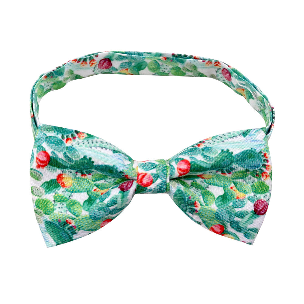 KFX-6616637 Tropical Fruit-Themed Bow Tie for Dogs and Cats - Cactus, Pineapple, Lemon Patterns