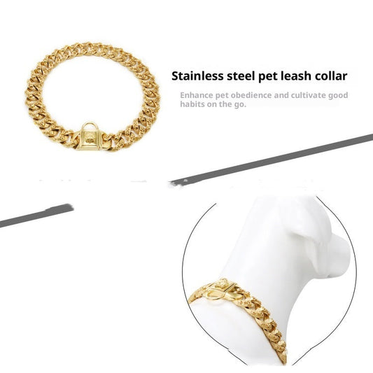 KFX-6617021 Stainless Steel Skull Design Dog Collar Necklace in Gold, Rose Gold, Steel, and Black
