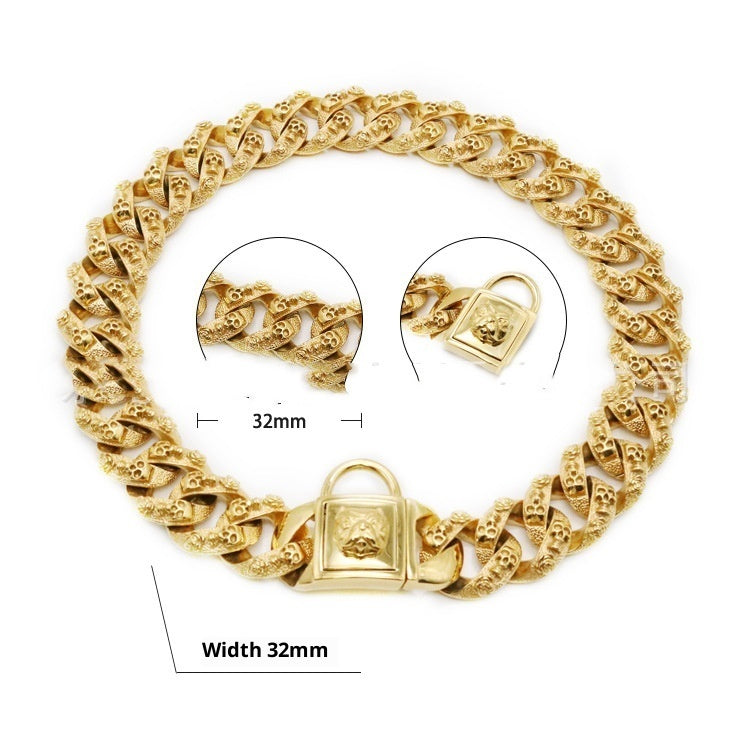 KFX-6617021 Stainless Steel Skull Design Dog Collar Necklace in Gold, Rose Gold, Steel, and Black