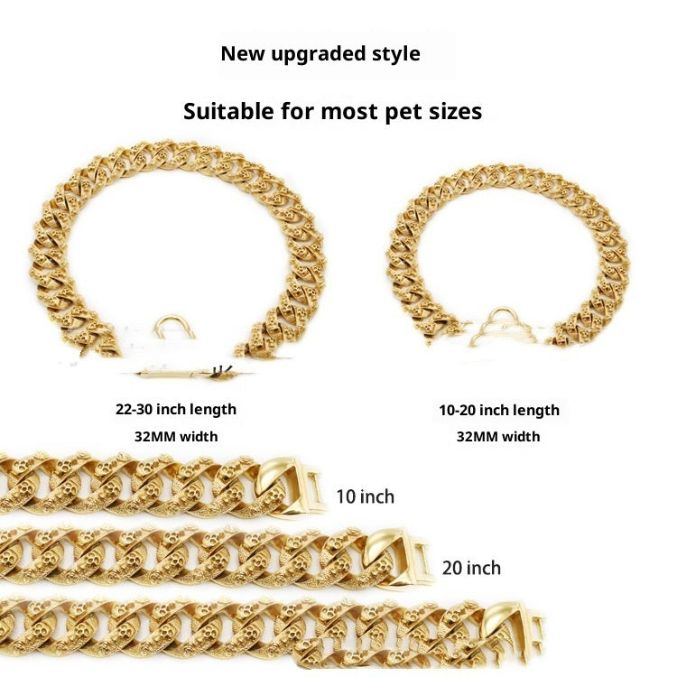 KFX-6617021 Stainless Steel Skull Design Dog Collar Necklace in Gold, Rose Gold, Steel, and Black