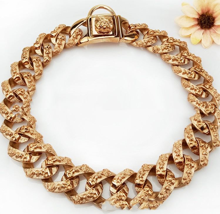 KFX-6617021 Stainless Steel Skull Design Dog Collar Necklace in Gold, Rose Gold, Steel, and Black