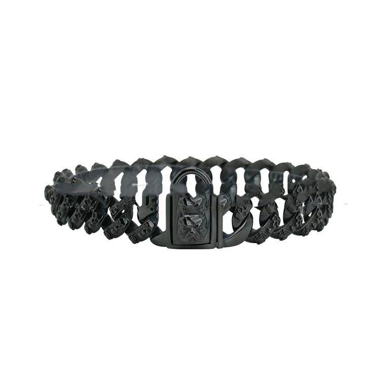 KFX-6617021 Stainless Steel Skull Design Dog Collar Necklace in Gold, Rose Gold, Steel, and Black
