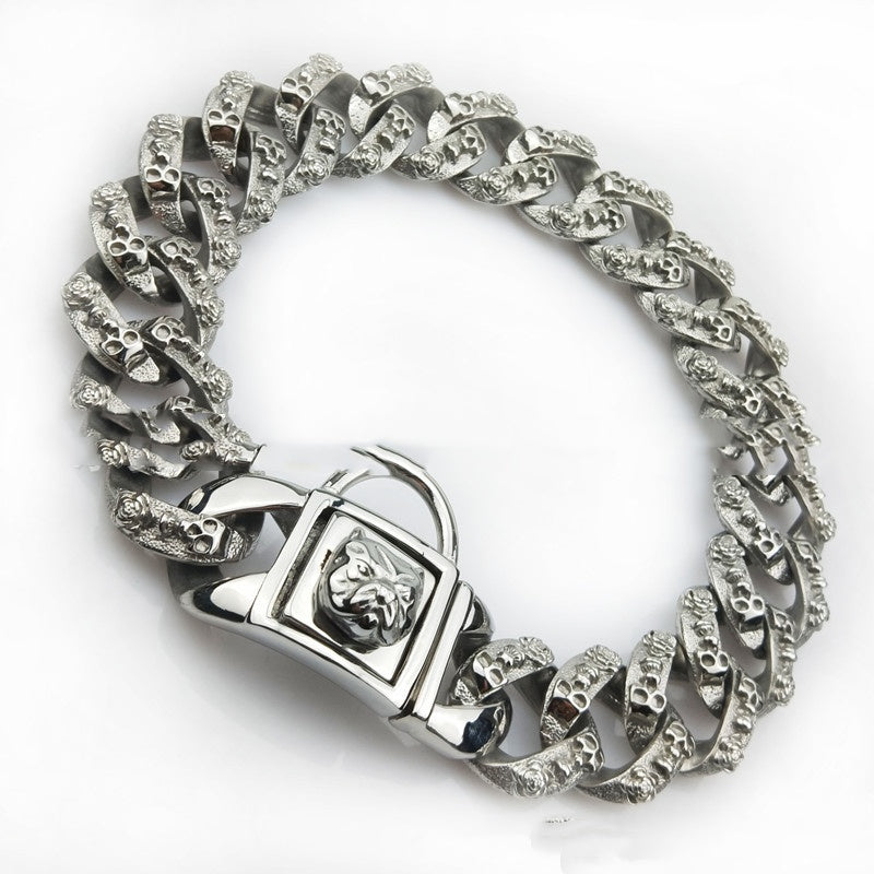 KFX-6617021 Stainless Steel Skull Design Dog Collar Necklace in Gold, Rose Gold, Steel, and Black