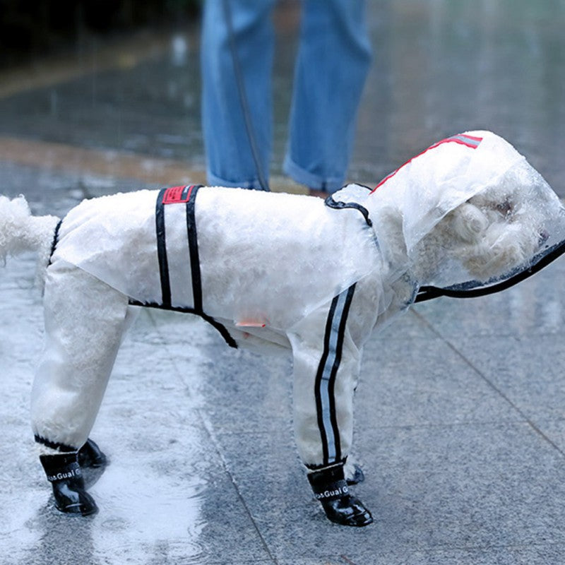 KFX-6620733 Waterproof Transparent Dog Raincoat for Small Breeds with Reflective Strips