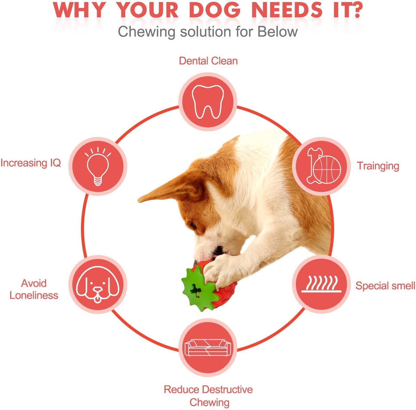 KFX-6621629 Durable Strawberry Dog Chew Toy for Aggressive Chewers with IQ Training Features