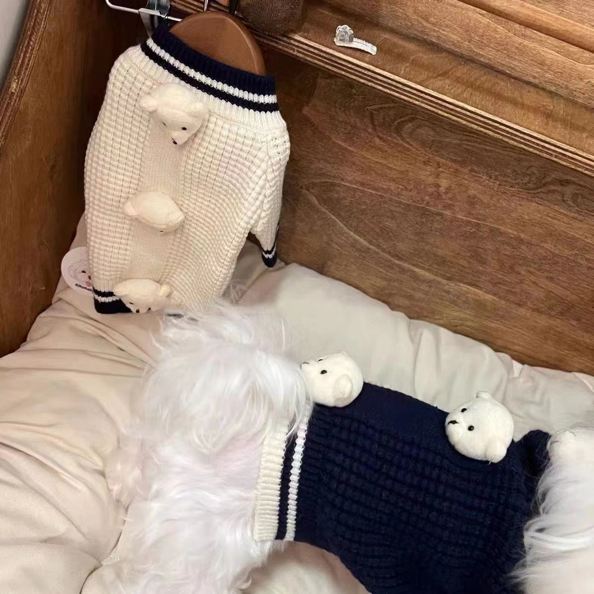 KFX-6625213 Spring Sweater for Cats in Three Bears White and Blue - Multiple Sizes Available