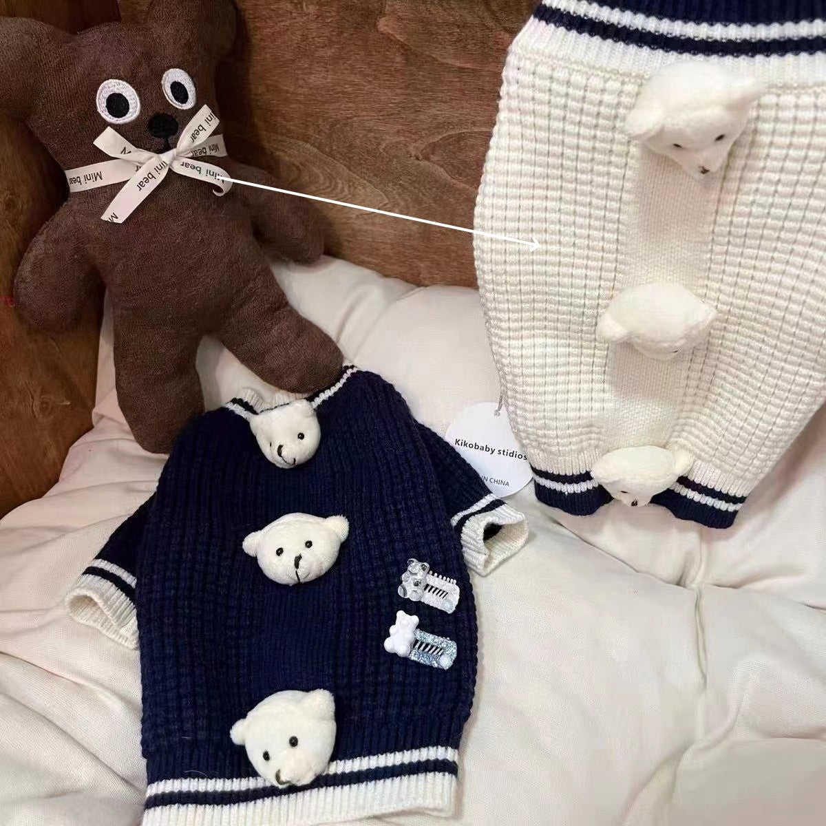 KFX-6625213 Spring Sweater for Cats in Three Bears White and Blue - Multiple Sizes Available