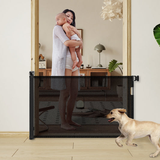 KFX-6625597 Retractable Child Safety Gate for Doorways, Indoor & Outdoor Use, 76" Wide, 33" Tall, Adjustable Mesh Design