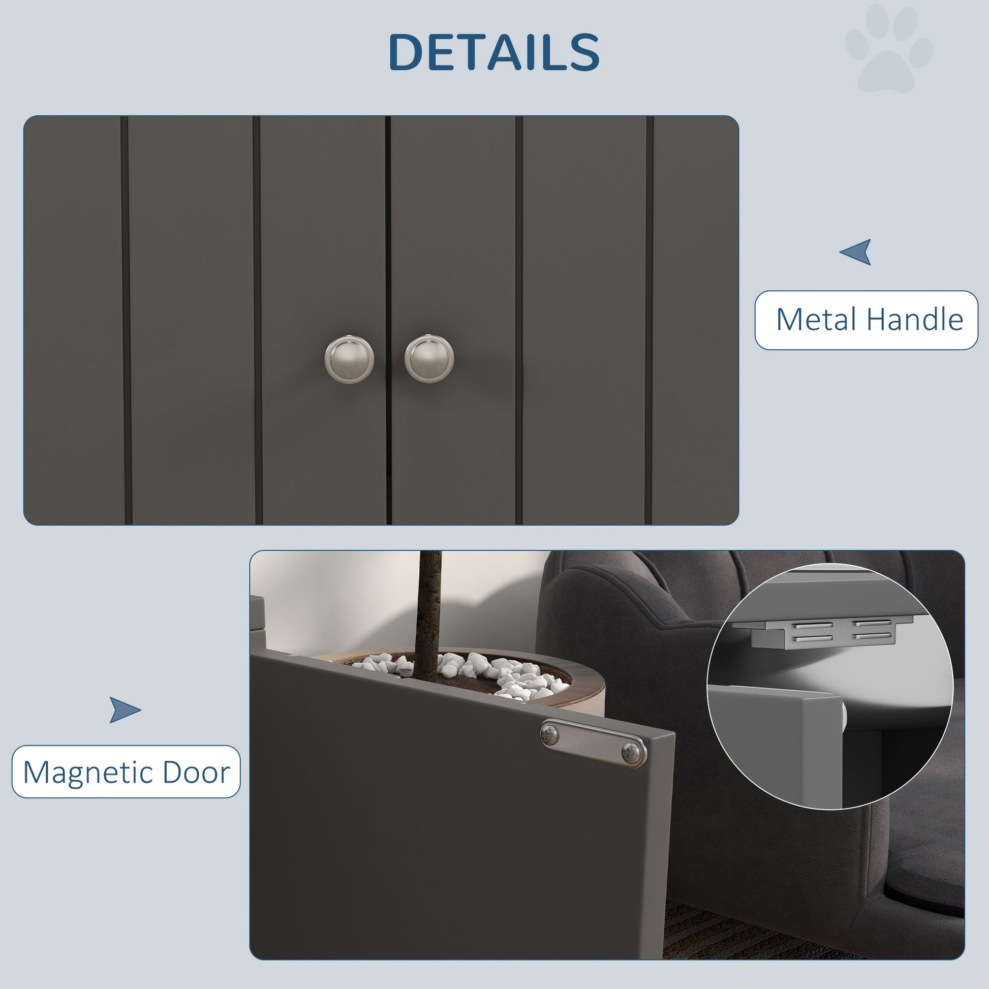 KFX-6626109 Elevated Dog Bowl Stand with Storage Cabinet and Stainless Steel Bowls, Gray