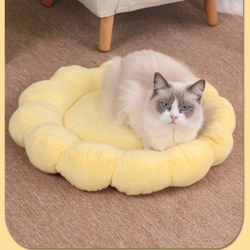 KFX-6627389 Cozy Double-Sided Short Plush Pet Bed with Multi-Color Petal Design for Cats and Dogs - 50x50cm