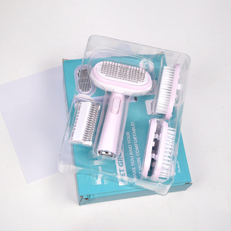 KFX-6631485 Pet Hair Removal Steel Needle Comb and Bath Brush in Blue and Pink