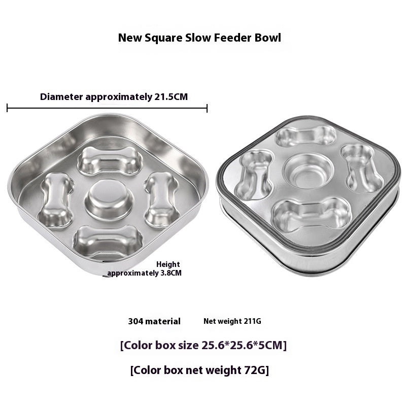 KFX-6631869 Square Stainless Steel Slow Feeding Bowl for Pets