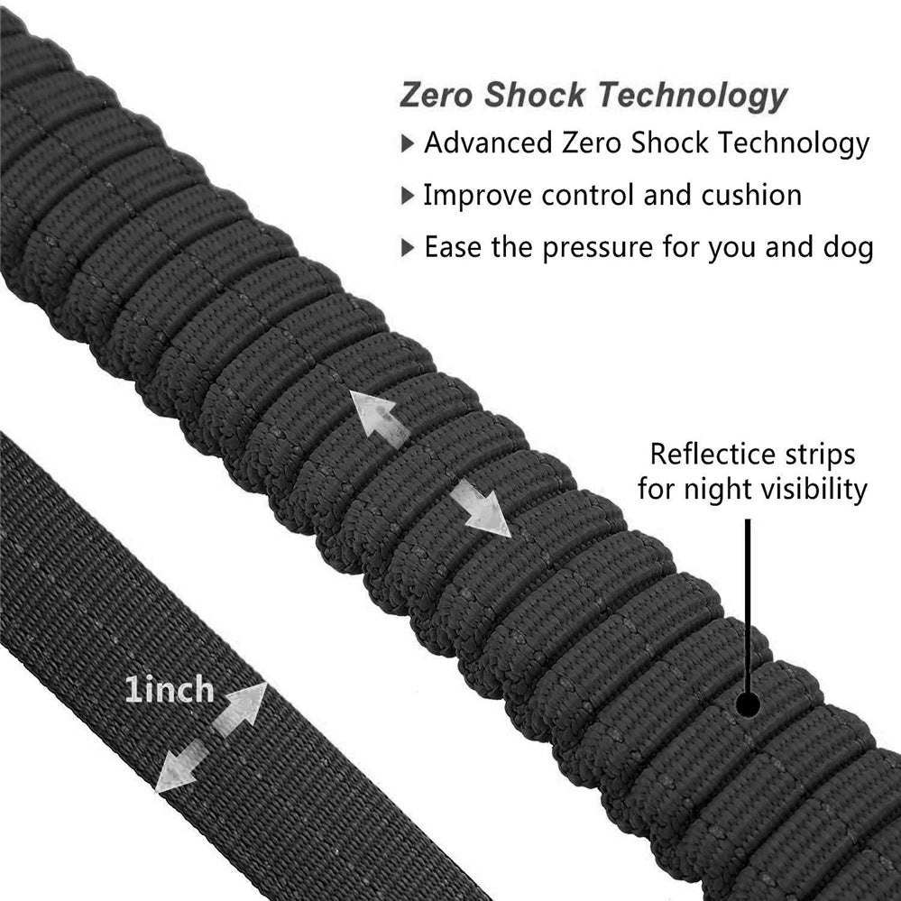 KFX-6633149 Adjustable Bungee Dog Leash with Reflective Stitches for Large and Medium Dogs, 4-6 Feet Length, Includes Car Seatbelt Clip
