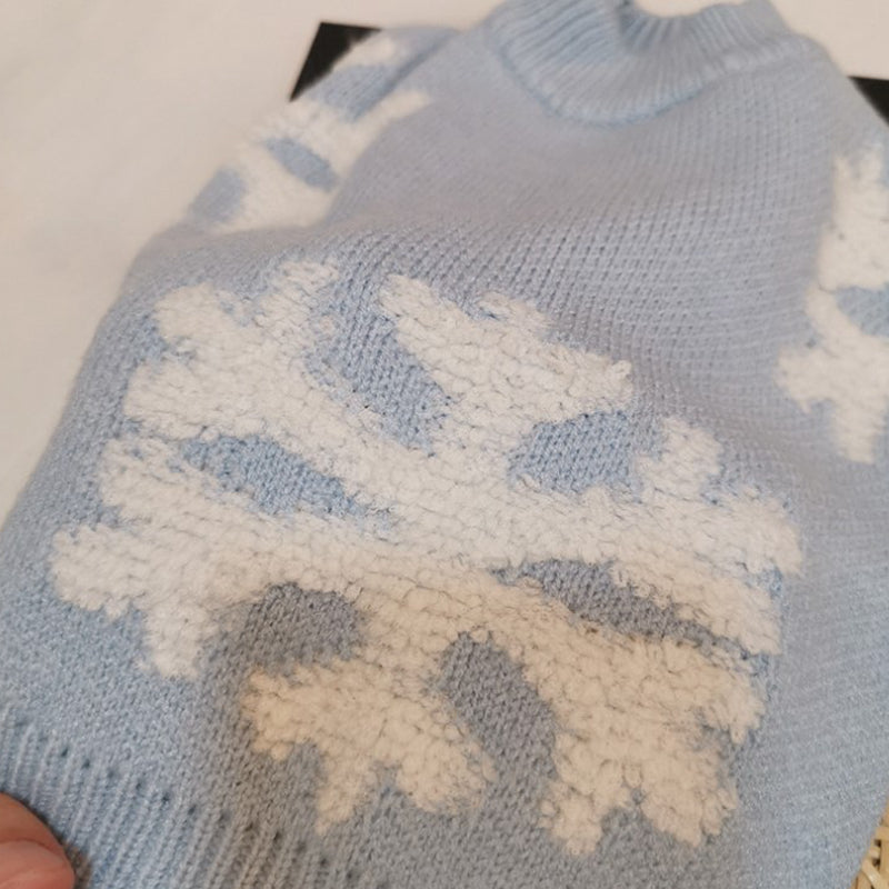 KFX-6633661 Cozy Wool Bichon & Cat Sweater for Autumn and Winter with Snowflake Print