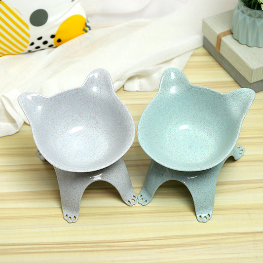 KFX-6635837 Cartoon Cat Ears Cat Paw Design Single Pet Food Bowl - Easy to Clean, Comfortable Eating Angle