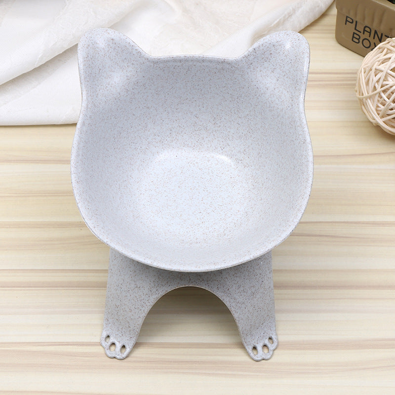 KFX-6635837 Cartoon Cat Ears Cat Paw Design Single Pet Food Bowl - Easy to Clean, Comfortable Eating Angle