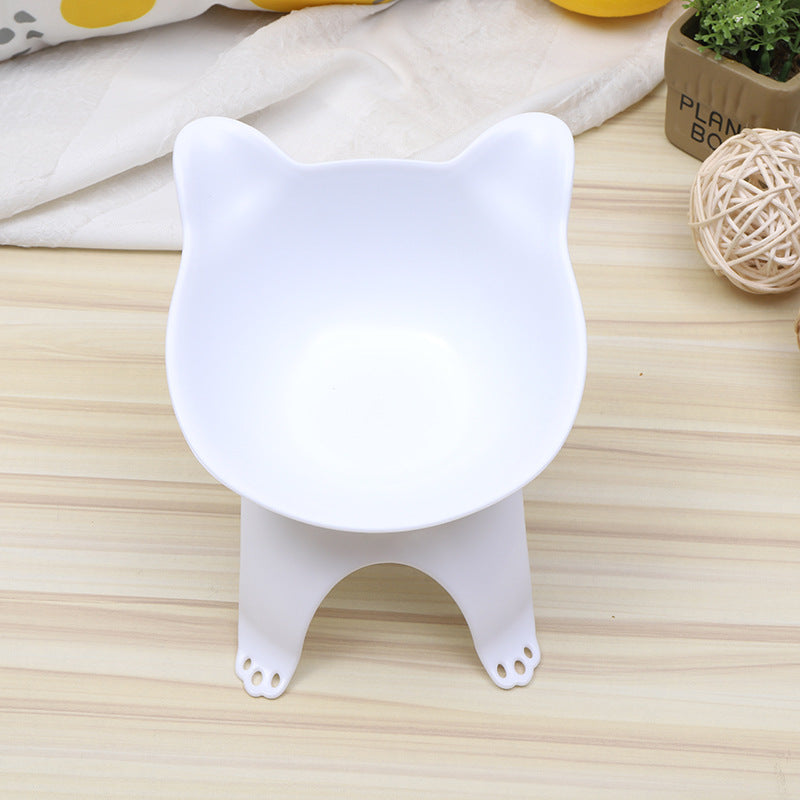 KFX-6635837 Cartoon Cat Ears Cat Paw Design Single Pet Food Bowl - Easy to Clean, Comfortable Eating Angle