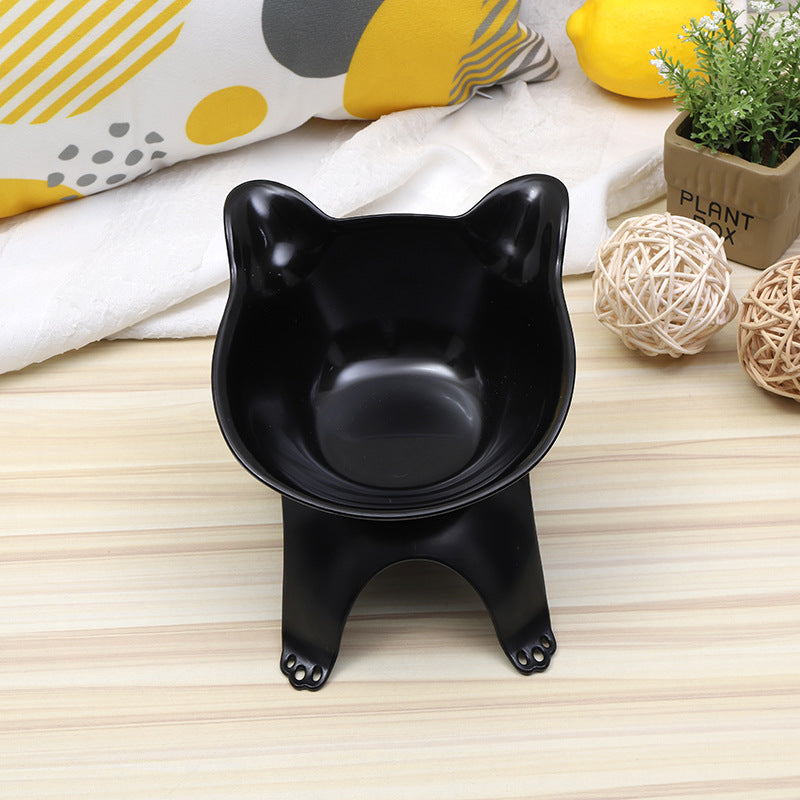 KFX-6635837 Cartoon Cat Ears Cat Paw Design Single Pet Food Bowl - Easy to Clean, Comfortable Eating Angle