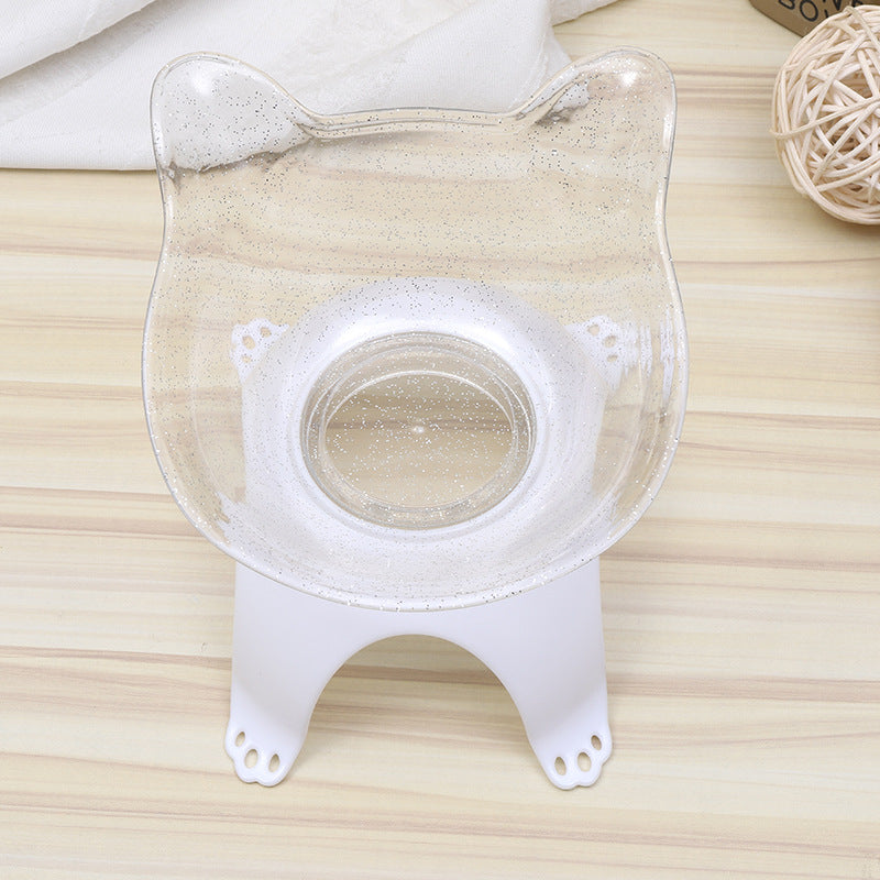 KFX-6635837 Cartoon Cat Ears Cat Paw Design Single Pet Food Bowl - Easy to Clean, Comfortable Eating Angle