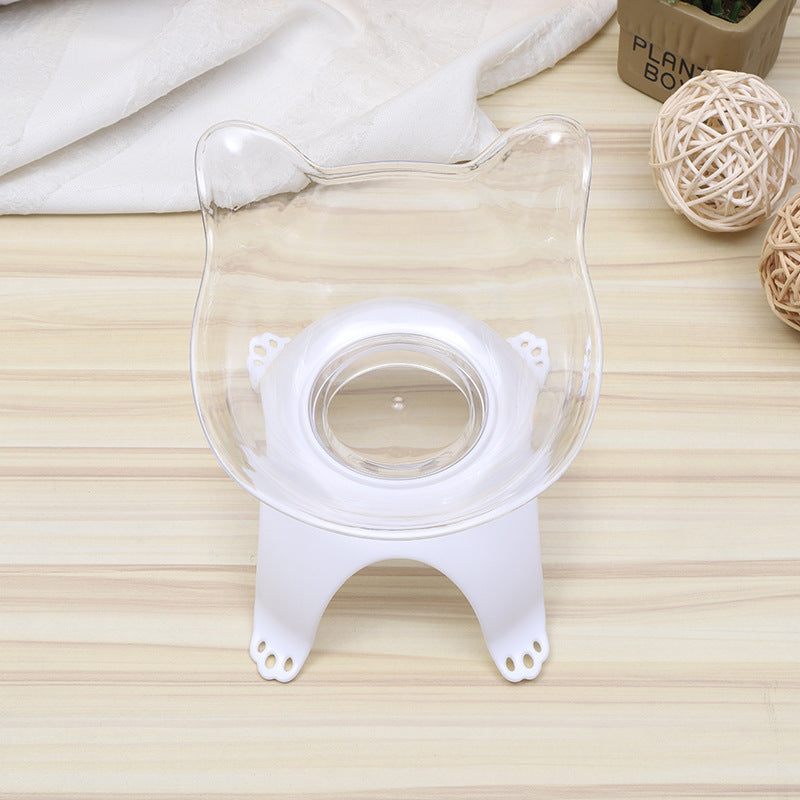 KFX-6635837 Cartoon Cat Ears Cat Paw Design Single Pet Food Bowl - Easy to Clean, Comfortable Eating Angle