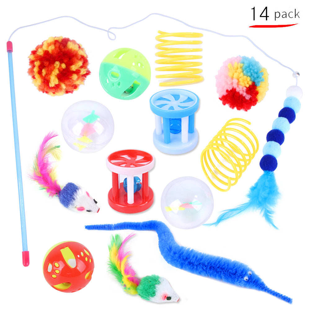 KFX-6636477 Cat Toy Set with 21 Plush Bite Toys and Funny Cat Stick