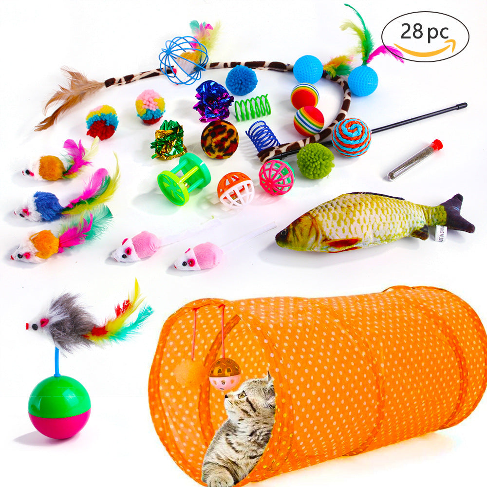 KFX-6636477 Cat Toy Set with 21 Plush Bite Toys and Funny Cat Stick