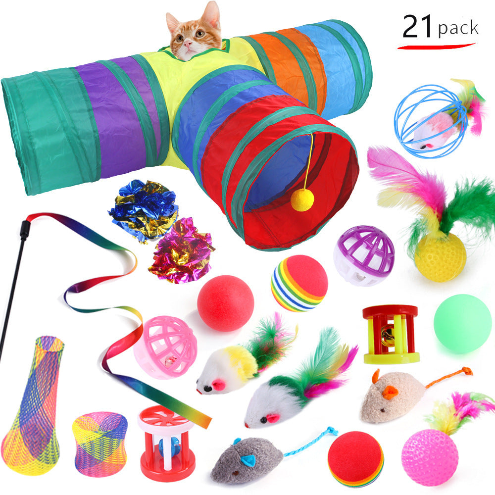 KFX-6636477 Cat Toy Set with 21 Plush Bite Toys and Funny Cat Stick