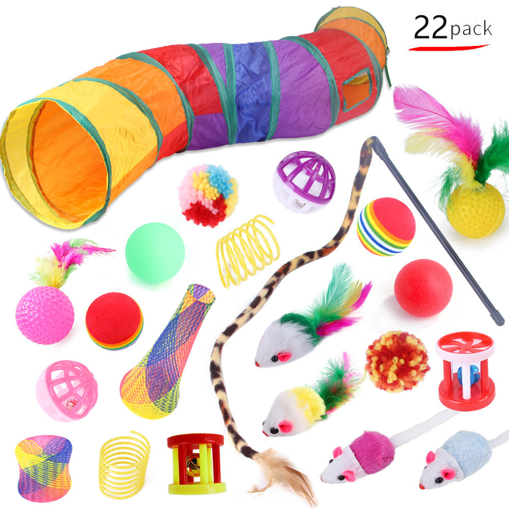 KFX-6636477 Cat Toy Set with 21 Plush Bite Toys and Funny Cat Stick