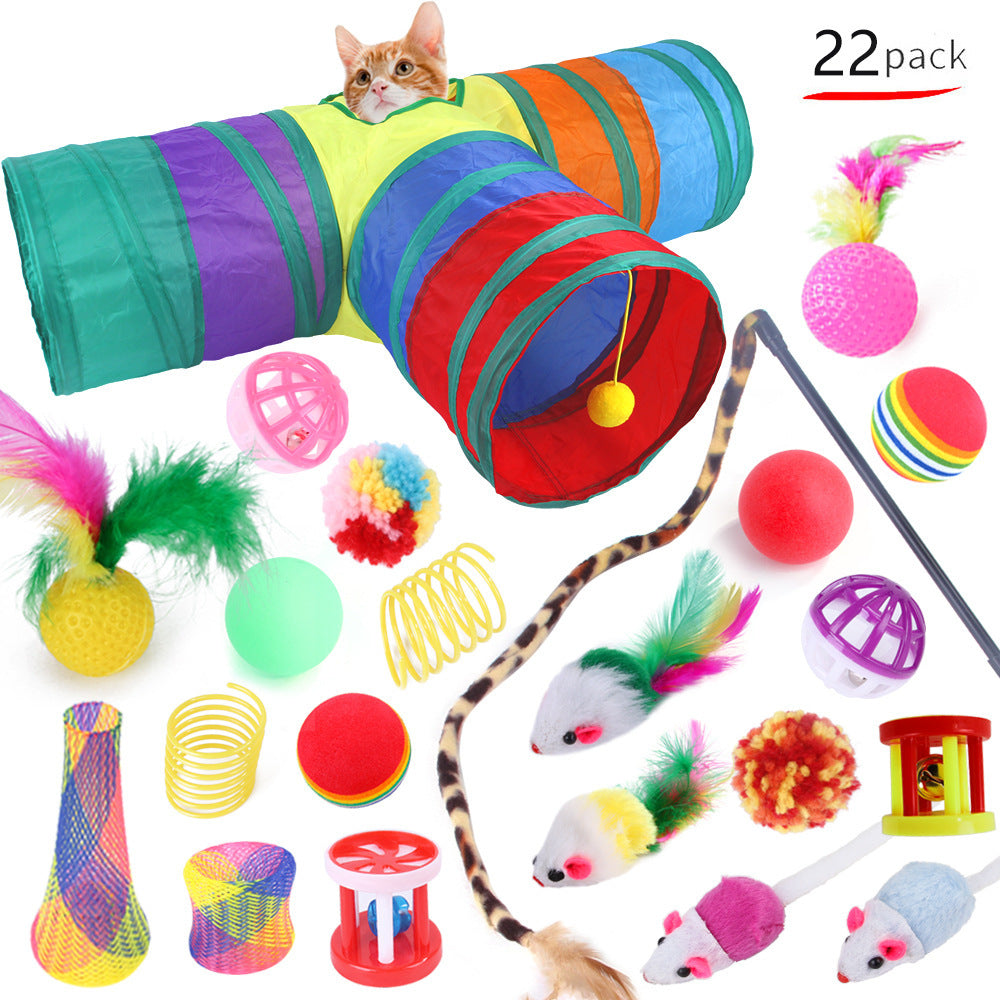 KFX-6636477 Cat Toy Set with 21 Plush Bite Toys and Funny Cat Stick