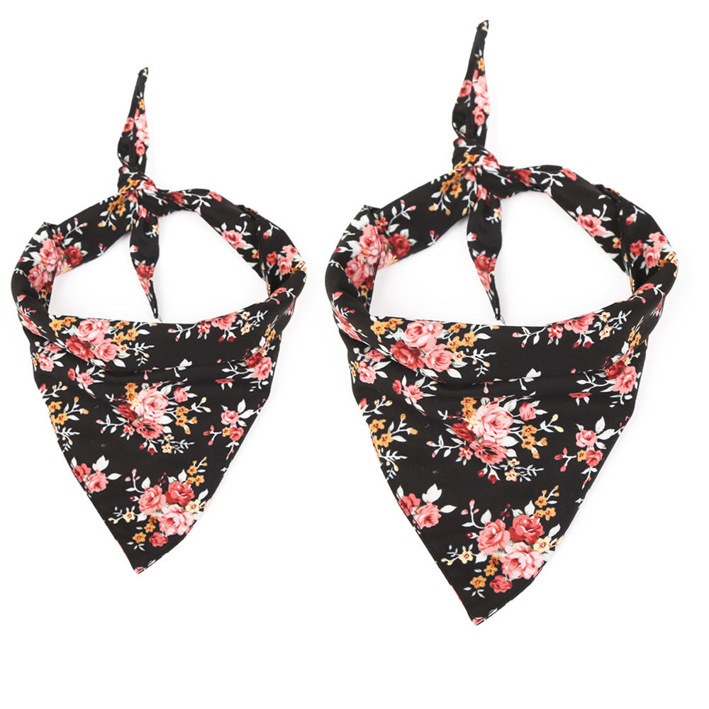 KFX-6638013 Flower Pattern Cotton Triangle Scarf for Dogs – Stylish Saliva Towel Bib