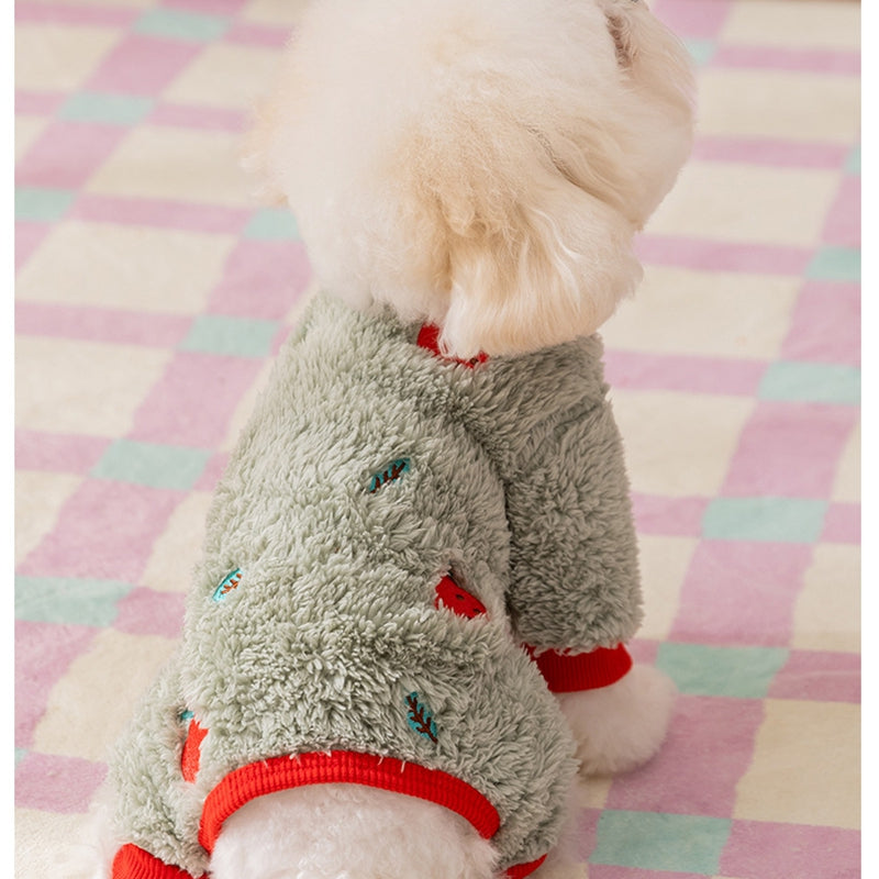 KFX-6640189 Fruit Embroidered Fuzzy Pet Onesie for Small Dogs and Cats in Beige and Gray